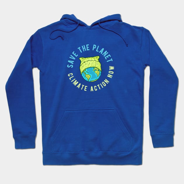 Green Cat Hat Earth - Save the Planet - Climate Action Now Hoodie by Jitterfly